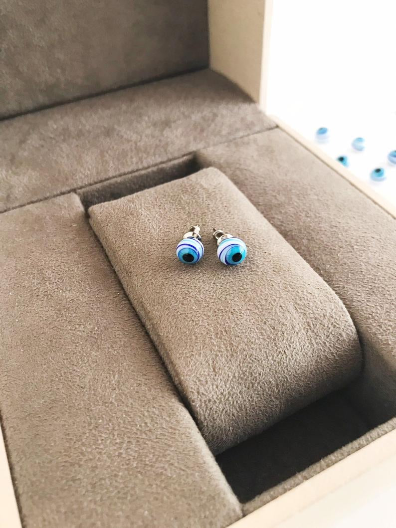 Glass Evil Eye Stud Earrings