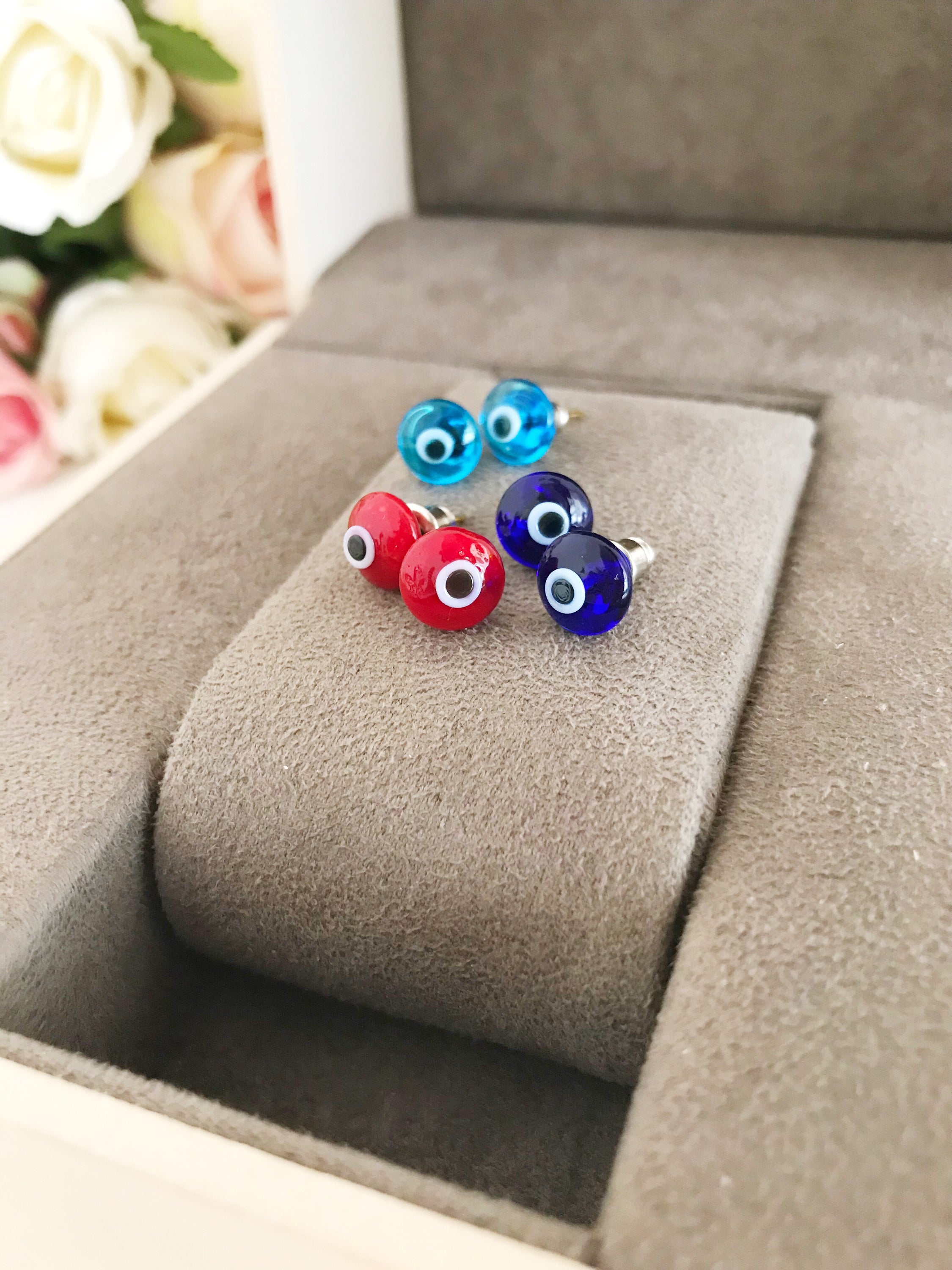 Glass Evil Eye Stud Earrings