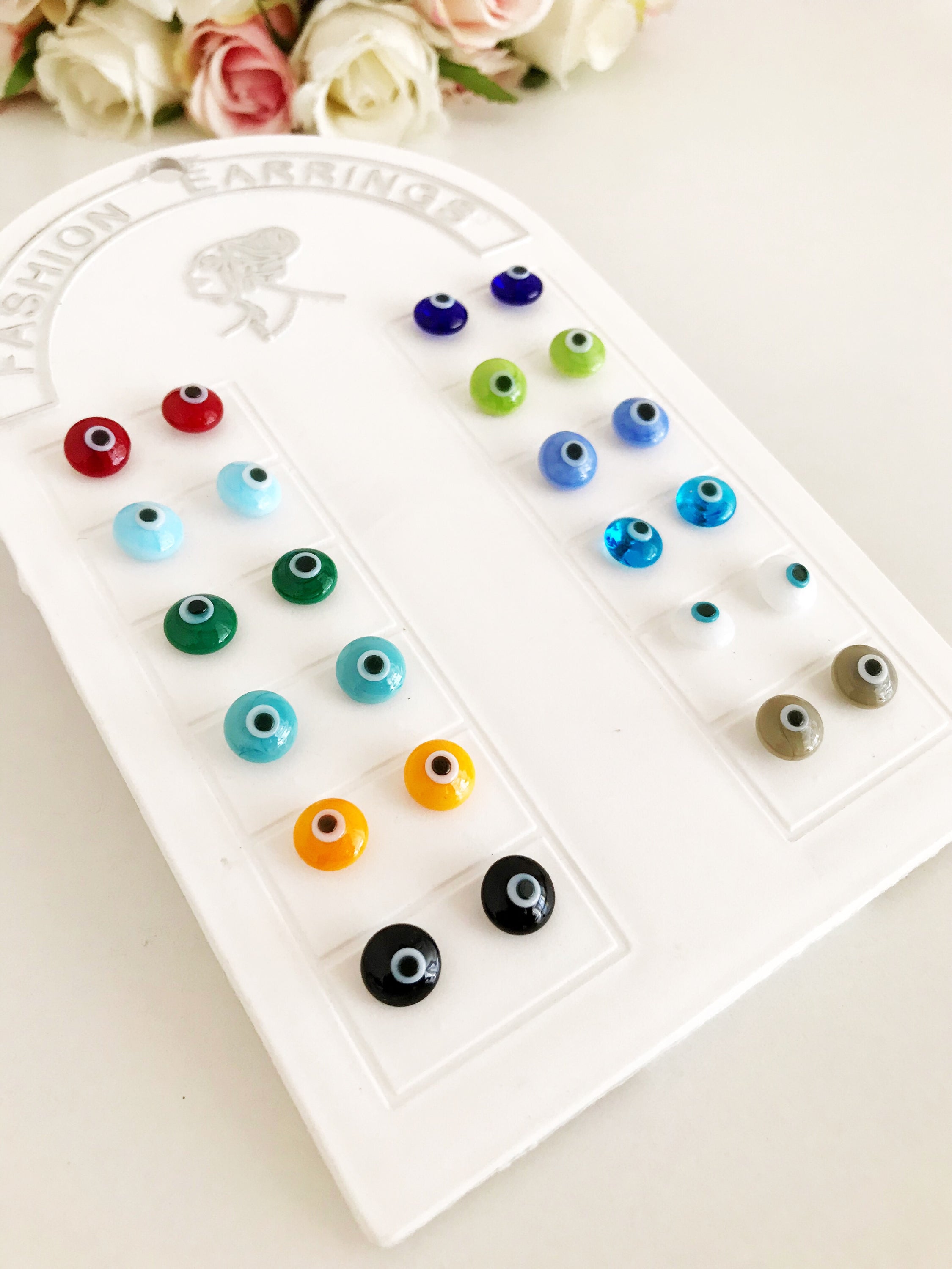 Glass Evil Eye Stud Earrings