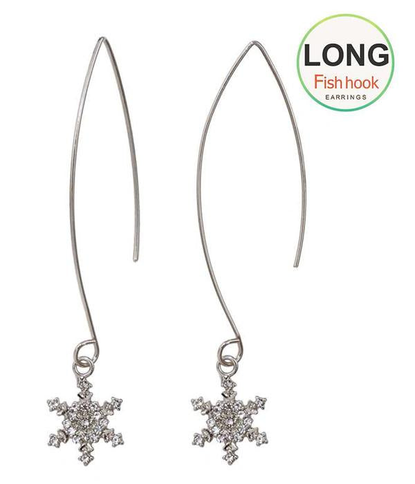 Crystal Snowflake long fish hook Earrings