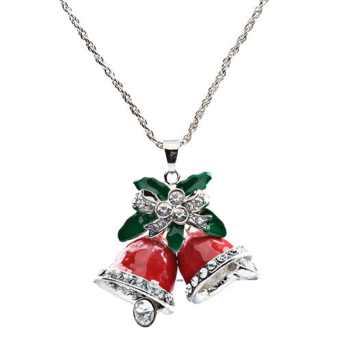 Christmas Jewelry Happy Holiday Spirit Crystal Red Bells Ribbon Charm