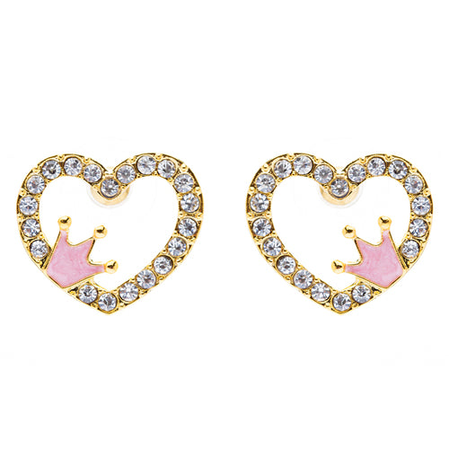 Sparkle Heart Shape with Crown Fashion Medium Stud Earrings Valentine