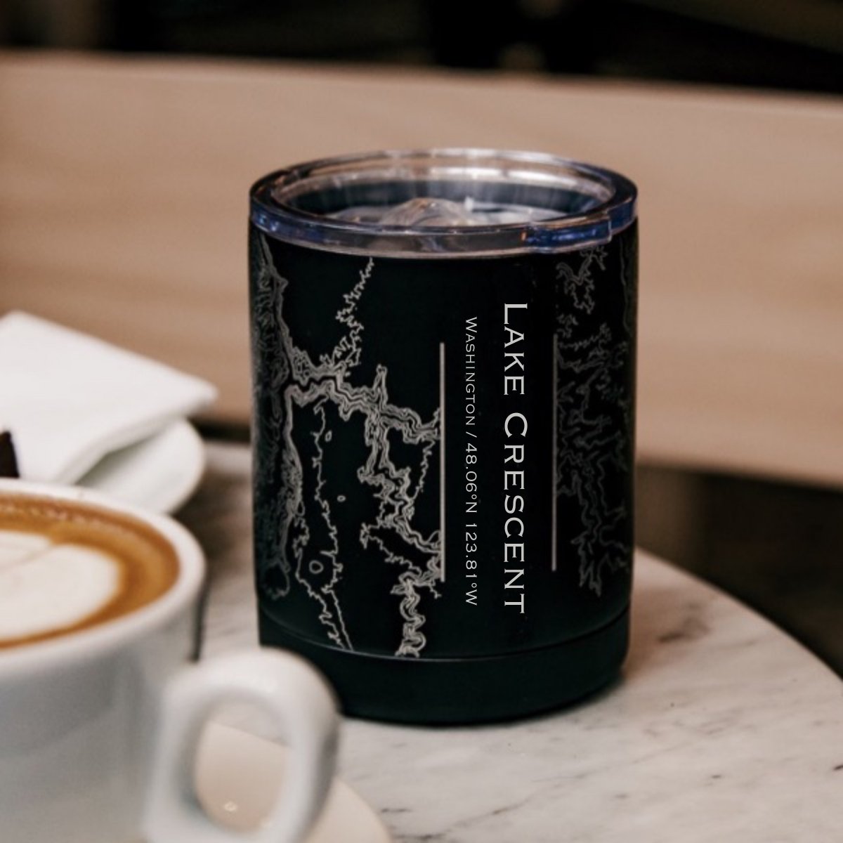 Lake Crescent - Washington Engraved Topographic Map Insulated Cup in