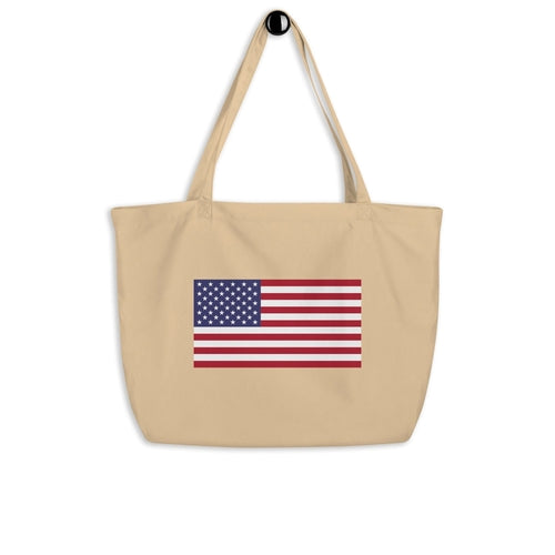 Large Organic Cotton Tote Bag / Stars and Stripes USA Flag Print