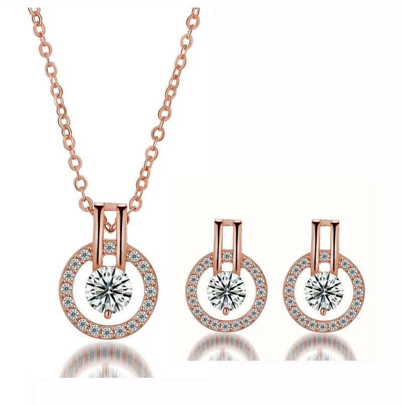 Silver Cubic Zirconia Necklace and Earring Set for Women