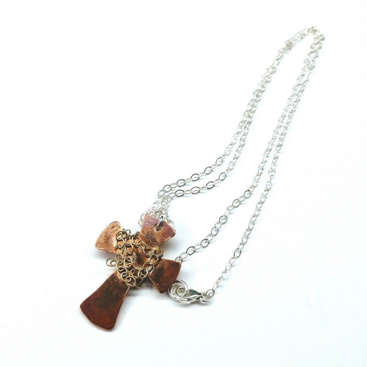 Chained Hammered Copper Cross Necklace For Him Or Her