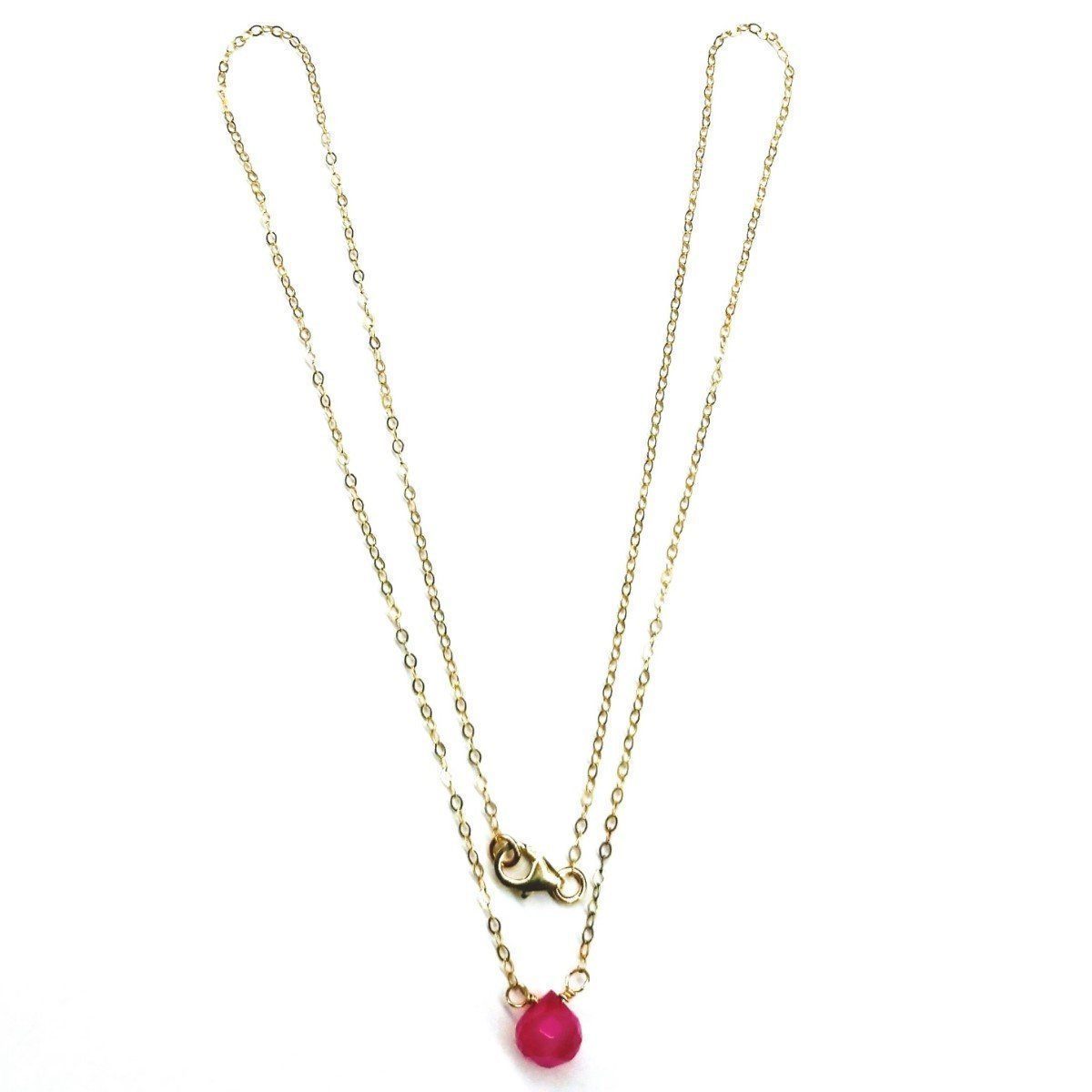 Tiny Hot Pink Chalcedony Gold Filled Necklace