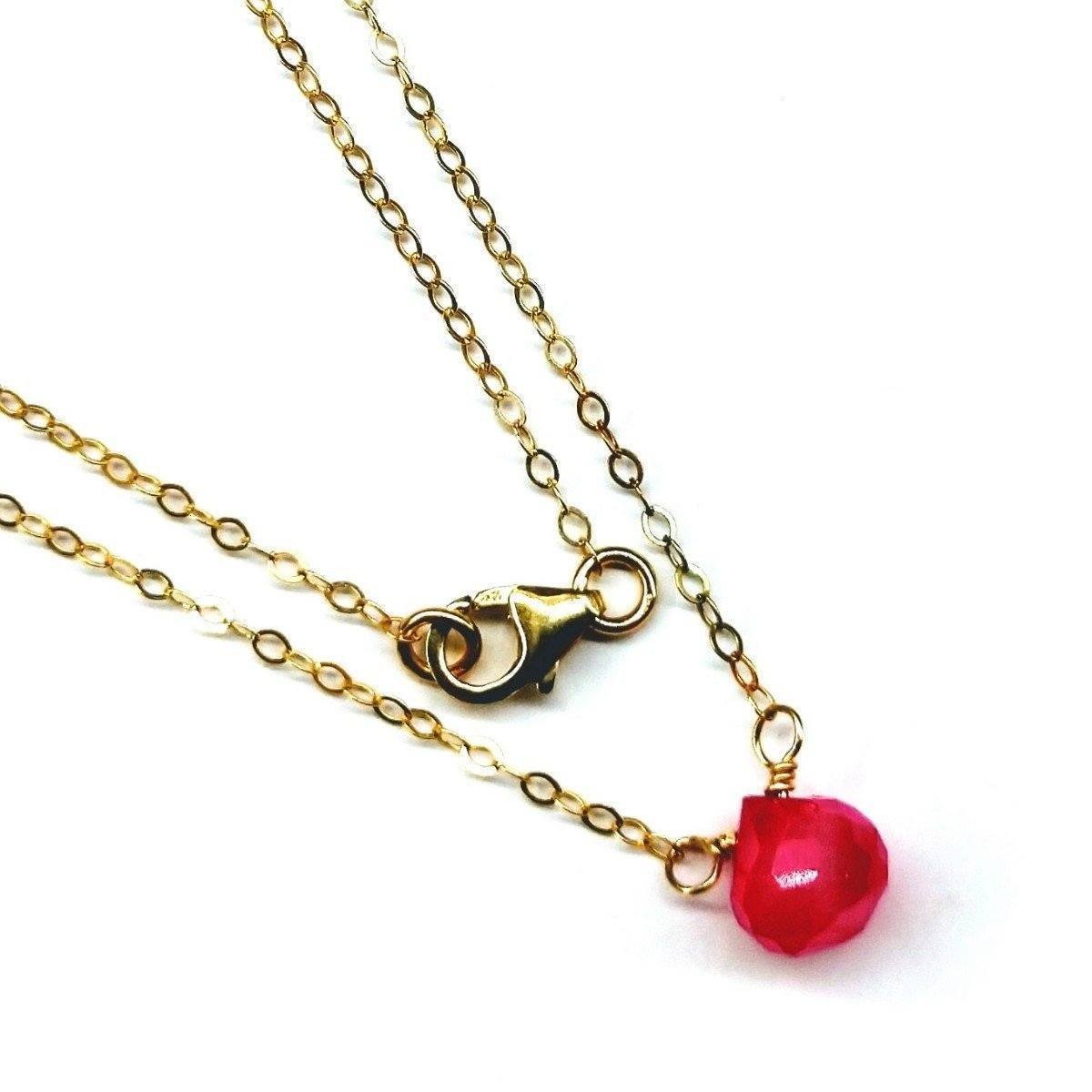 Tiny Hot Pink Chalcedony Gold Filled Necklace