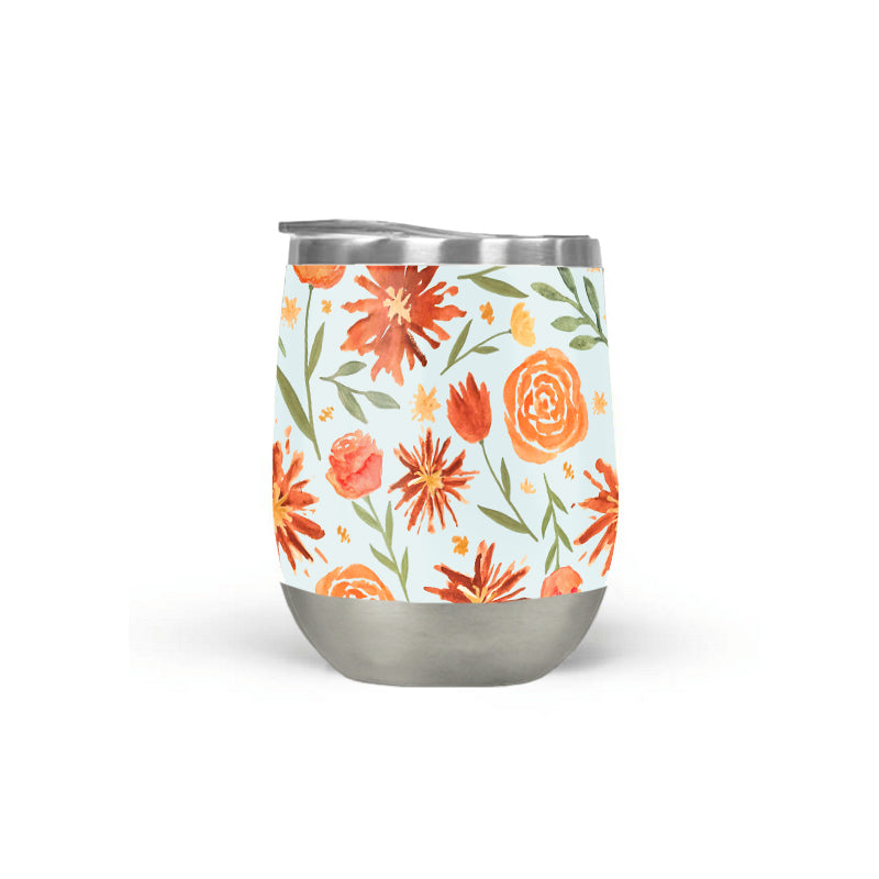 Burnt Orange Flower Burst Wine Tumbler