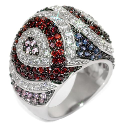 LO1520 - Rhodium + Ruthenium Brass Ring with AAA Grade CZ  in Multi