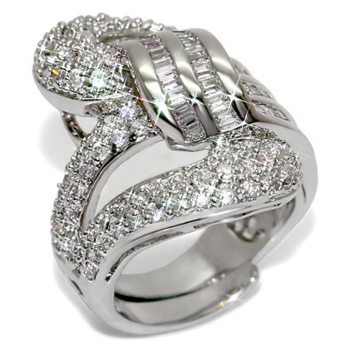 LO1537 Rhodium Brass Ring with AAA Grade CZ in