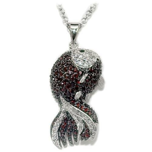 LO1564 - Rhodium + Ruthenium Brass Chain Pendant with AAA Grade CZ  in