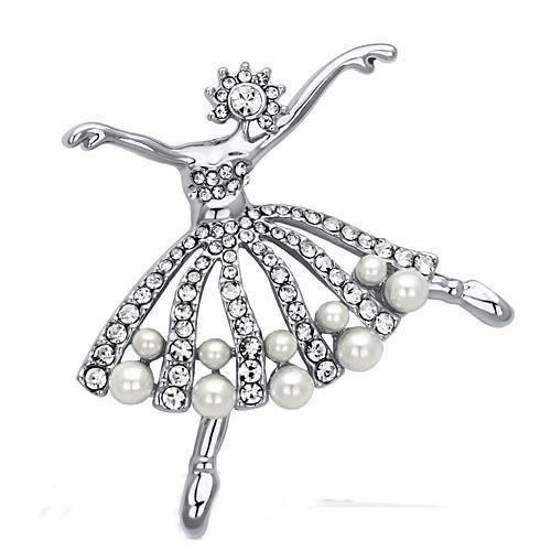 LO2801 - Imitation Rhodium White Metal Brooches with Synthetic Pearl