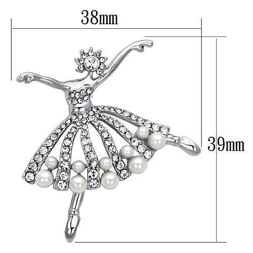 LO2801 - Imitation Rhodium White Metal Brooches with Synthetic Pearl