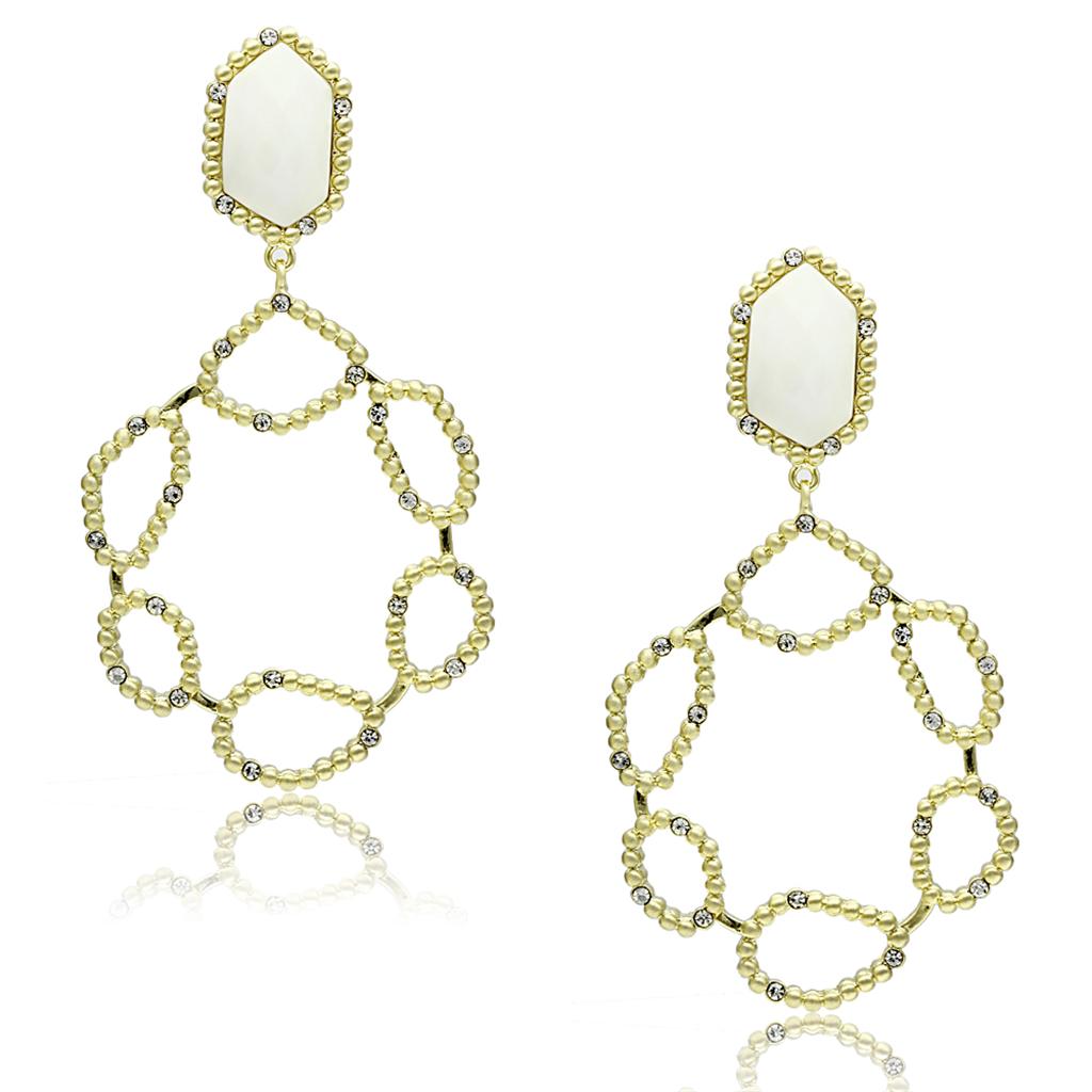 LO3693 - Gold & Brush Brass Earrings with Synthetic Synthetic Stone in