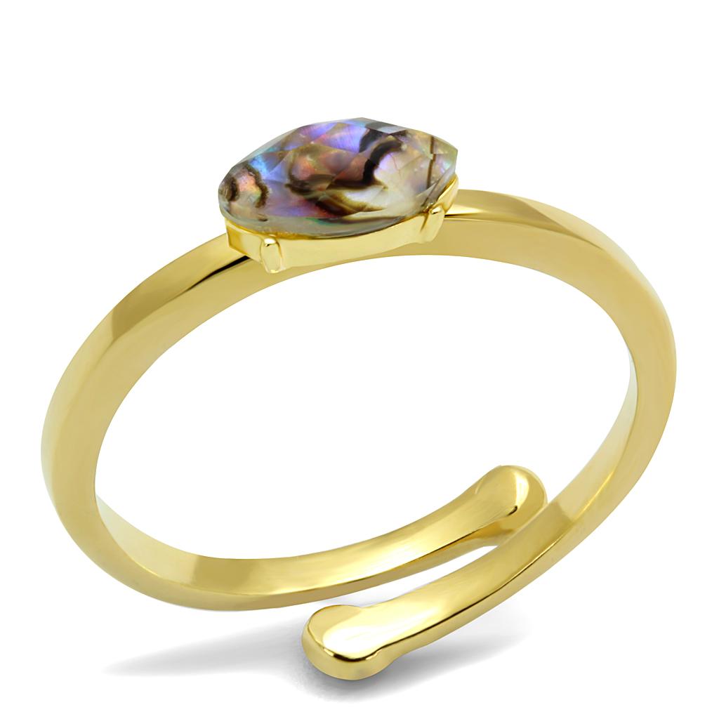 LO4062 Flash Gold Brass Ring with Precious Stone