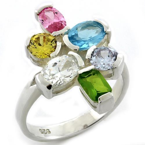 LOAS1075 - High-Polished 925 Sterling Silver Ring with AAA Grade CZ