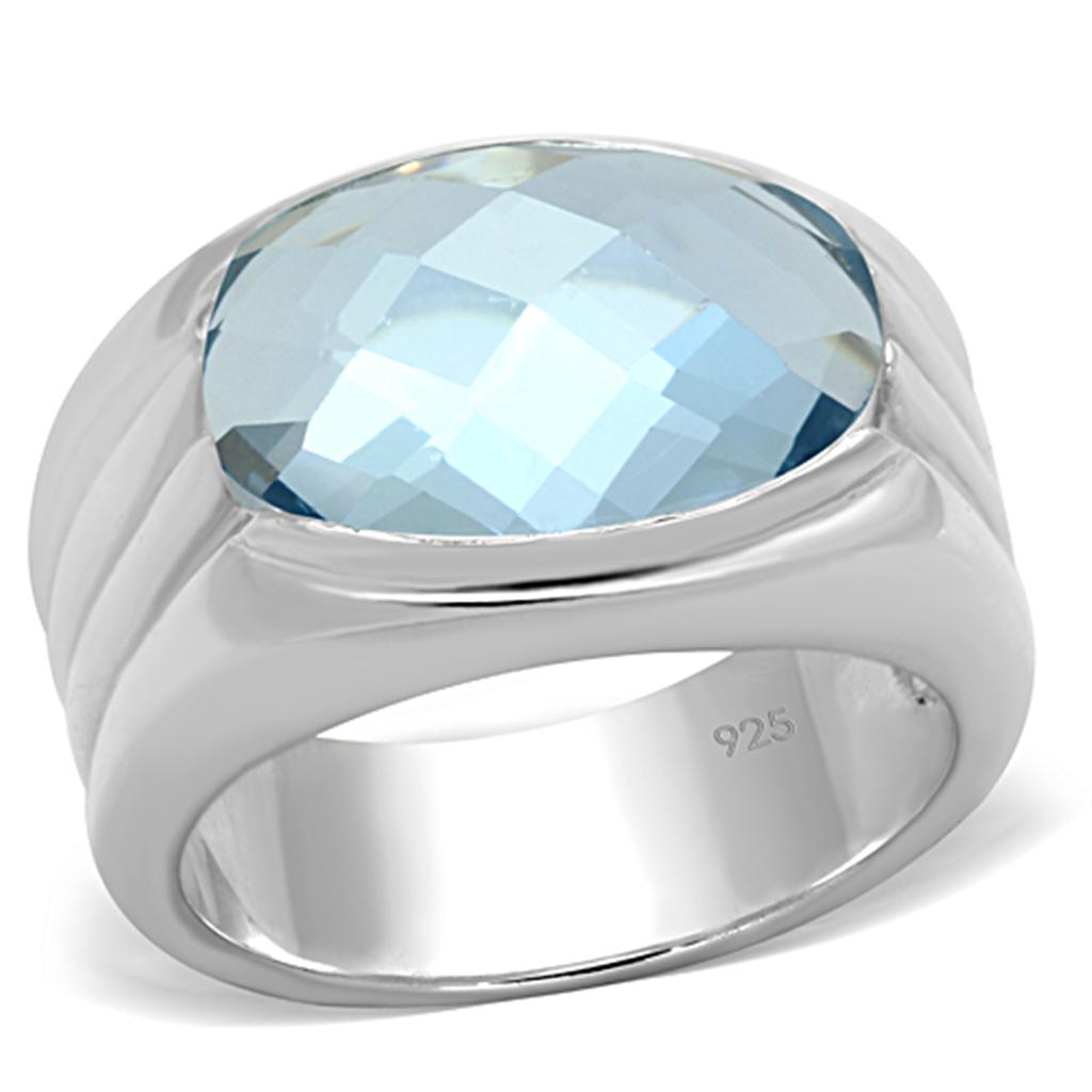 LOS735 - Silver 925 Sterling Silver Ring with Synthetic Spinel in Sea