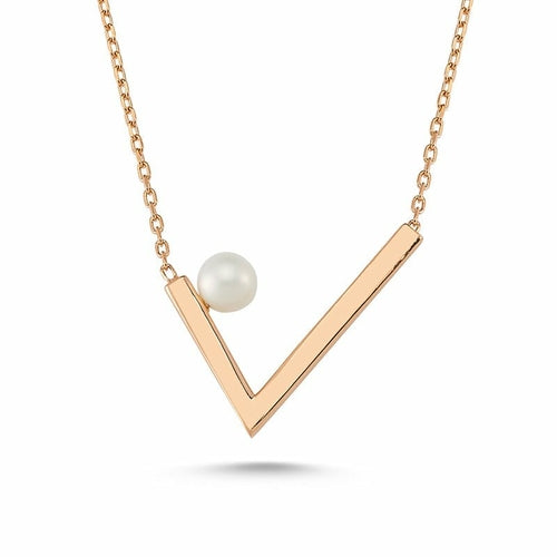 V Shape Dainty Lyra Pearl Necklace in Silver