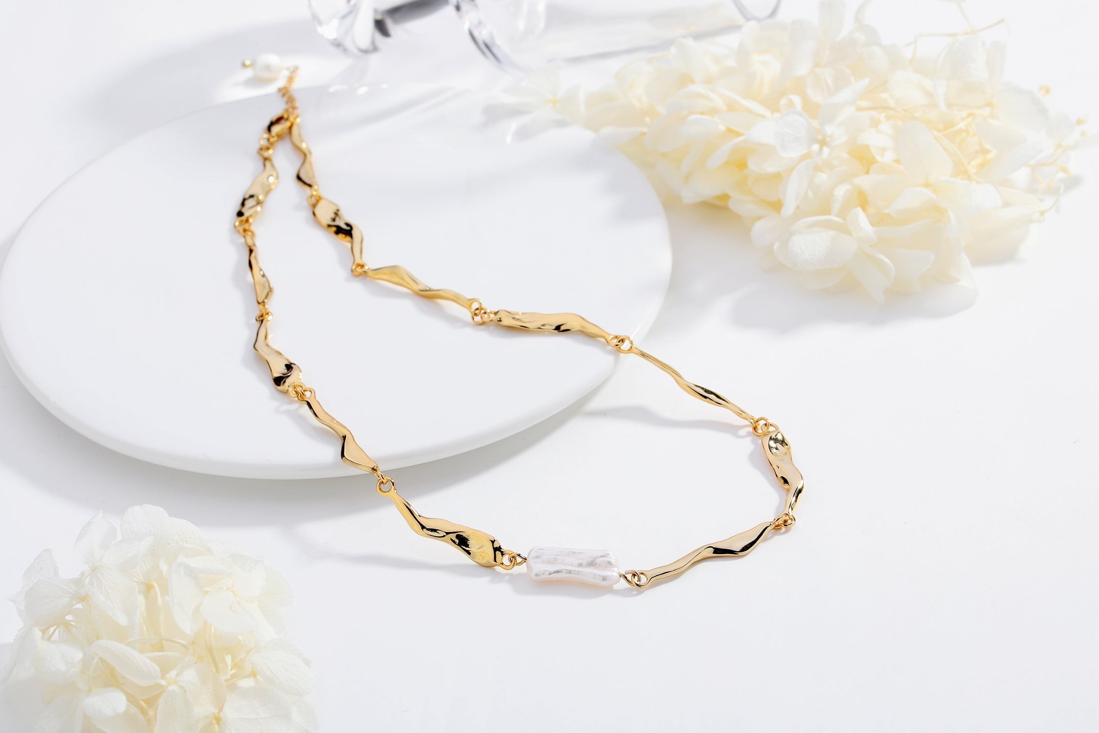 Gold Molten Baroque Pearl Necklace