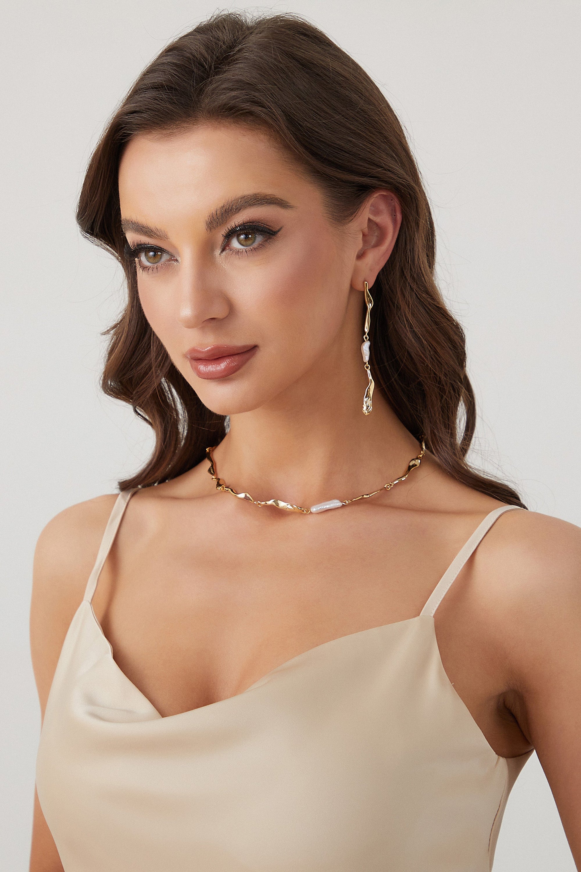 Gold Molten Baroque Pearl Necklace