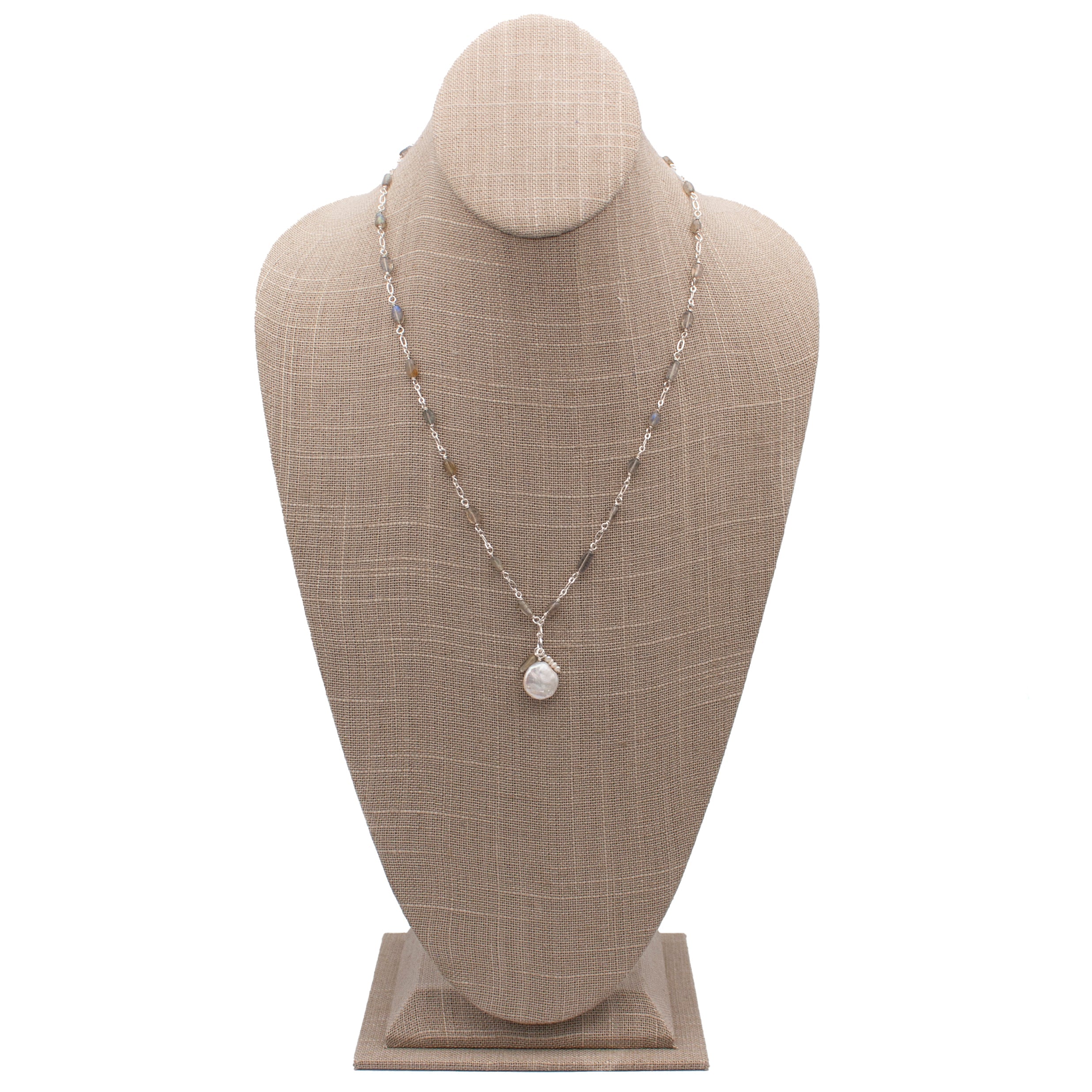 Pearl Pendant with Charm Labradorite Chain Necklace