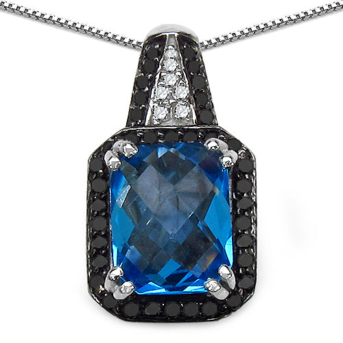 4.35 Carat Genuine Swiss Blue Topaz, Black Diamond & White Diamond