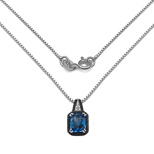 4.35 Carat Genuine Swiss Blue Topaz, Black Diamond & White Diamond