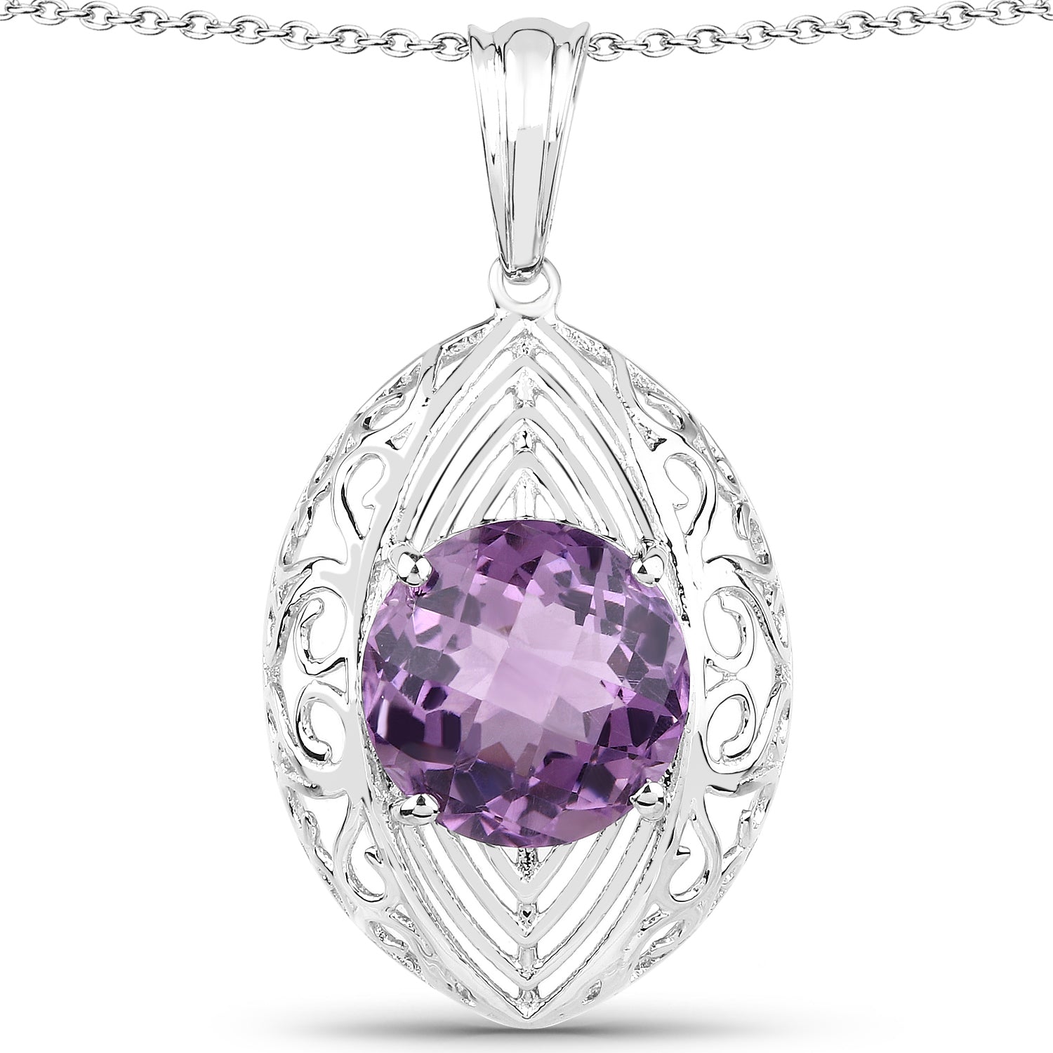 5.87 Carat Genuine Amethyst .925 Sterling Silver Pendant