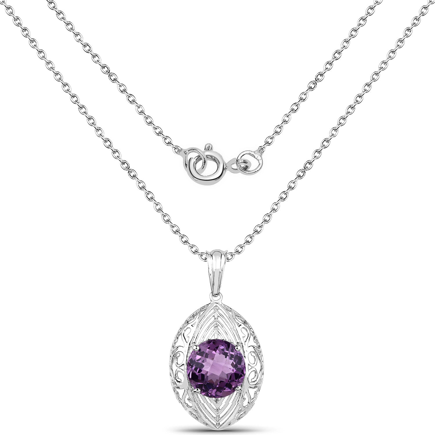 5.87 Carat Genuine Amethyst .925 Sterling Silver Pendant