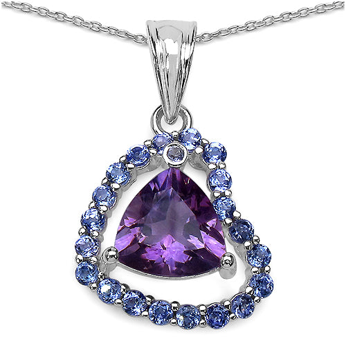 2.97 Carat Genuine Amethyst & Tanzanite .925 Sterling Silver Pendant