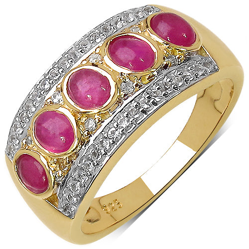 14K Yellow Gold Plated 1.81 Carat Genuine Ruby & White Topaz .925