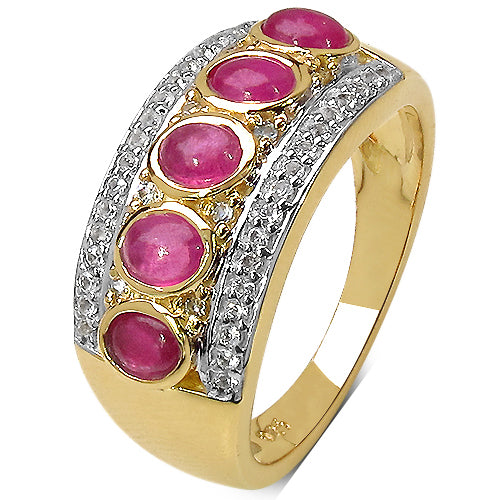 14K Yellow Gold Plated 1.81 Carat Genuine Ruby & White Topaz .925