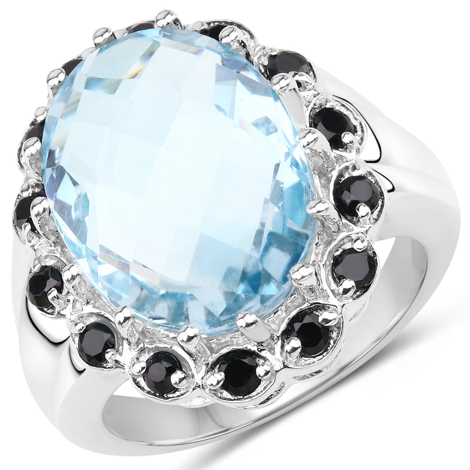 12.49 Carat Genuine Blue Topaz & Black Spinel .925 Sterling Silver