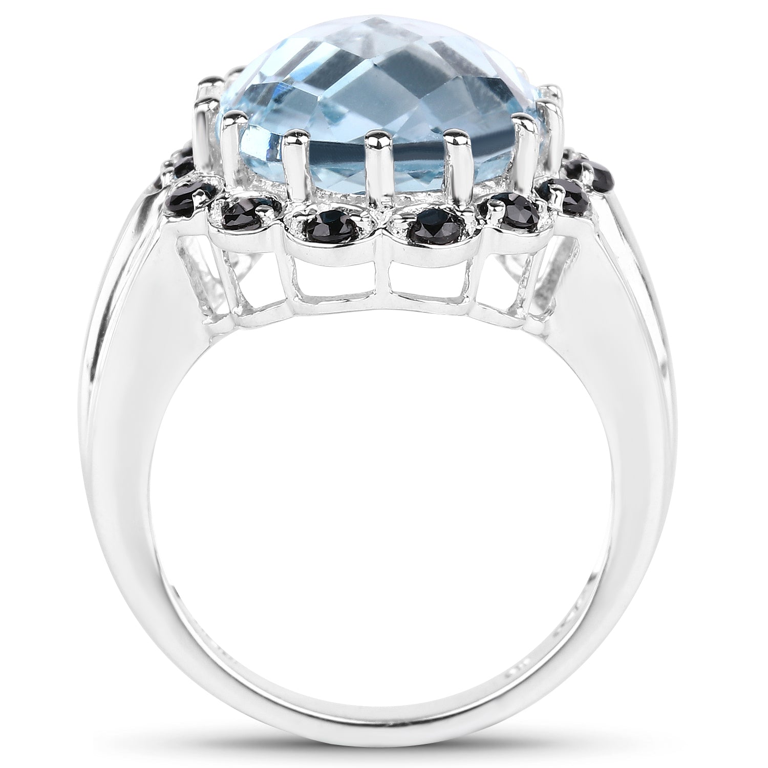 12.49 Carat Genuine Blue Topaz & Black Spinel .925 Sterling Silver