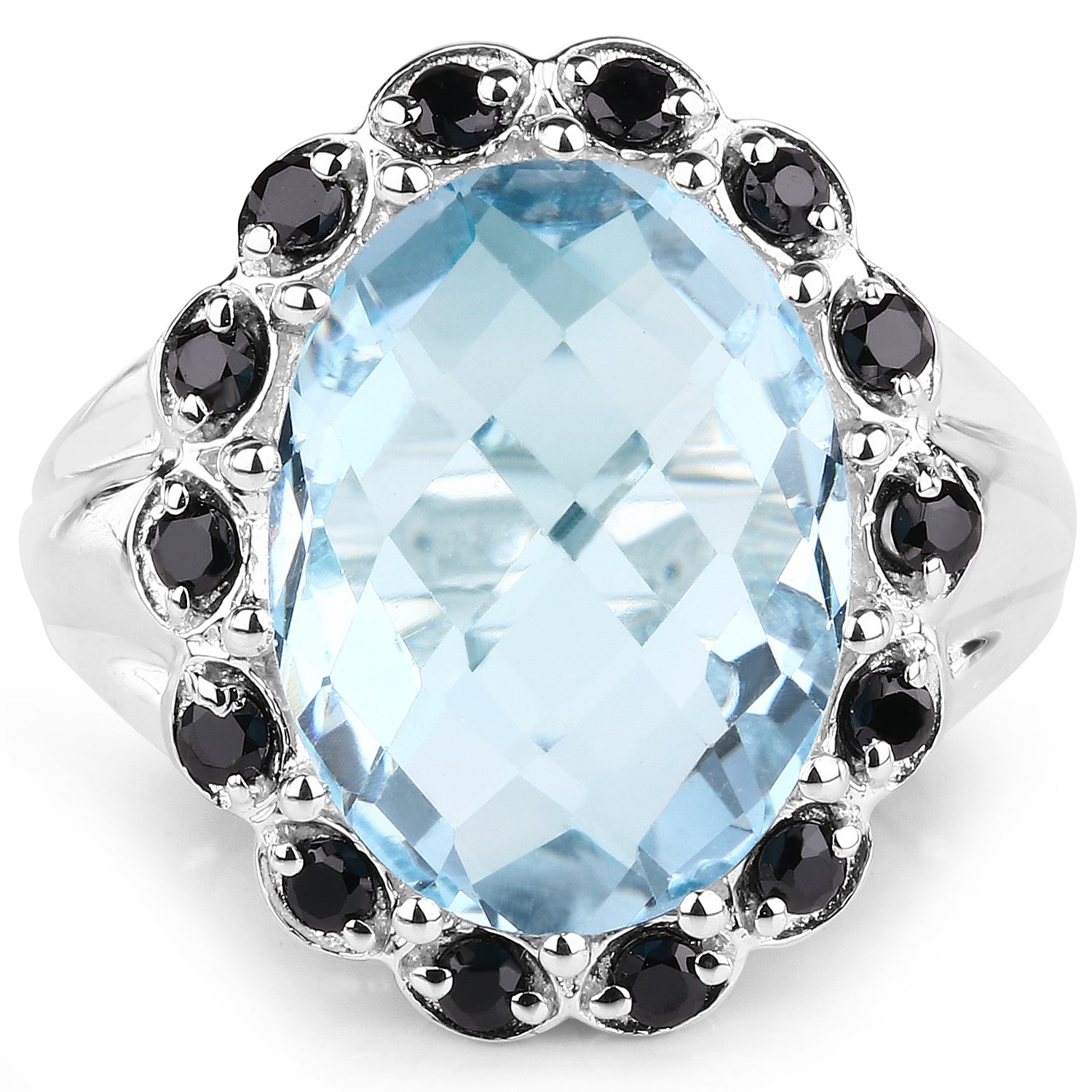 12.49 Carat Genuine Blue Topaz & Black Spinel .925 Sterling Silver