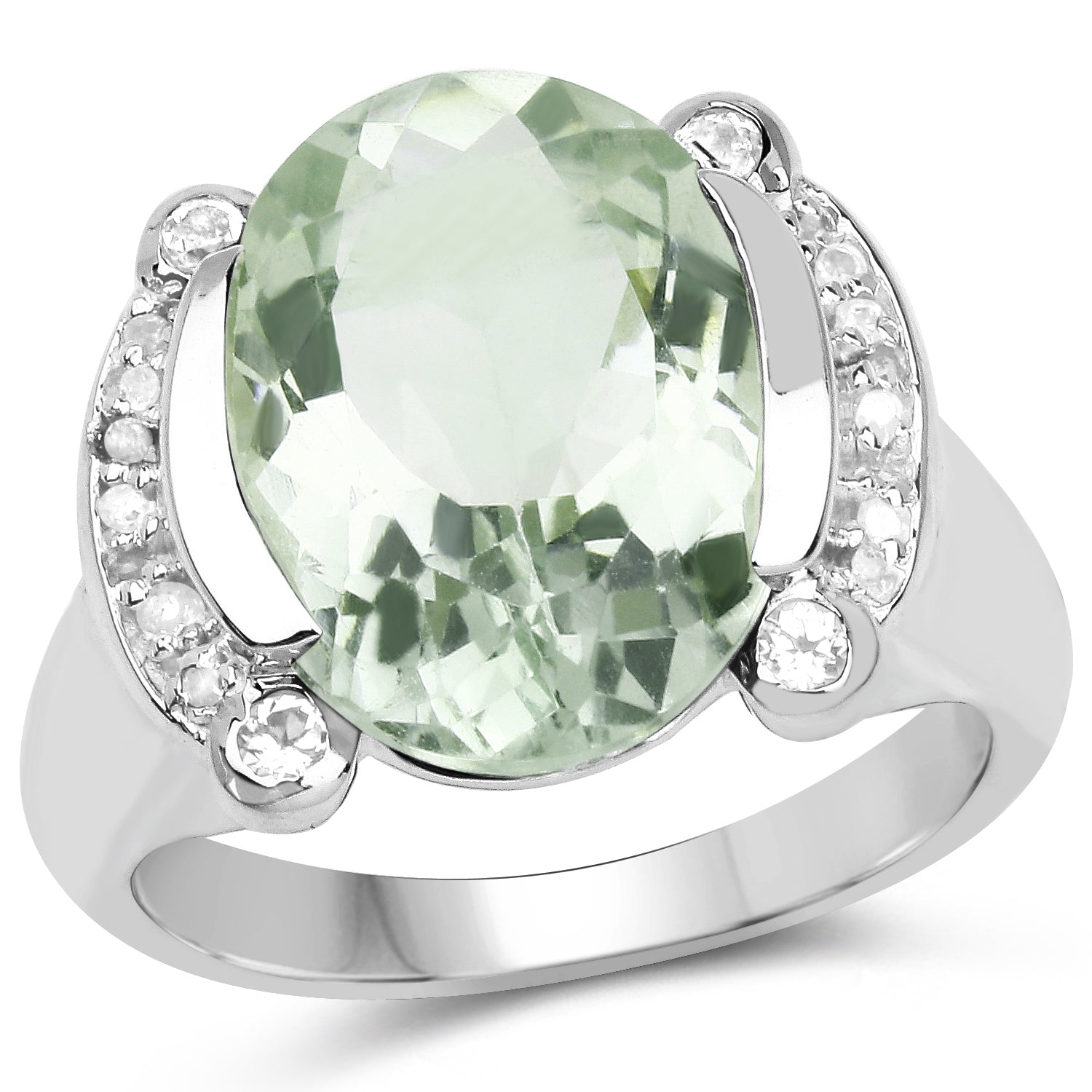 8.12 Carat Genuine Green Amethyst, White Topaz & White Diamond .925