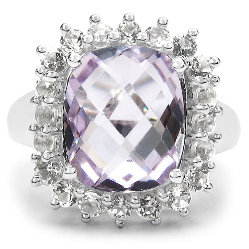 6.10 Carat Genuine Amethyst & White Topaz .925 Sterling Silver Ring