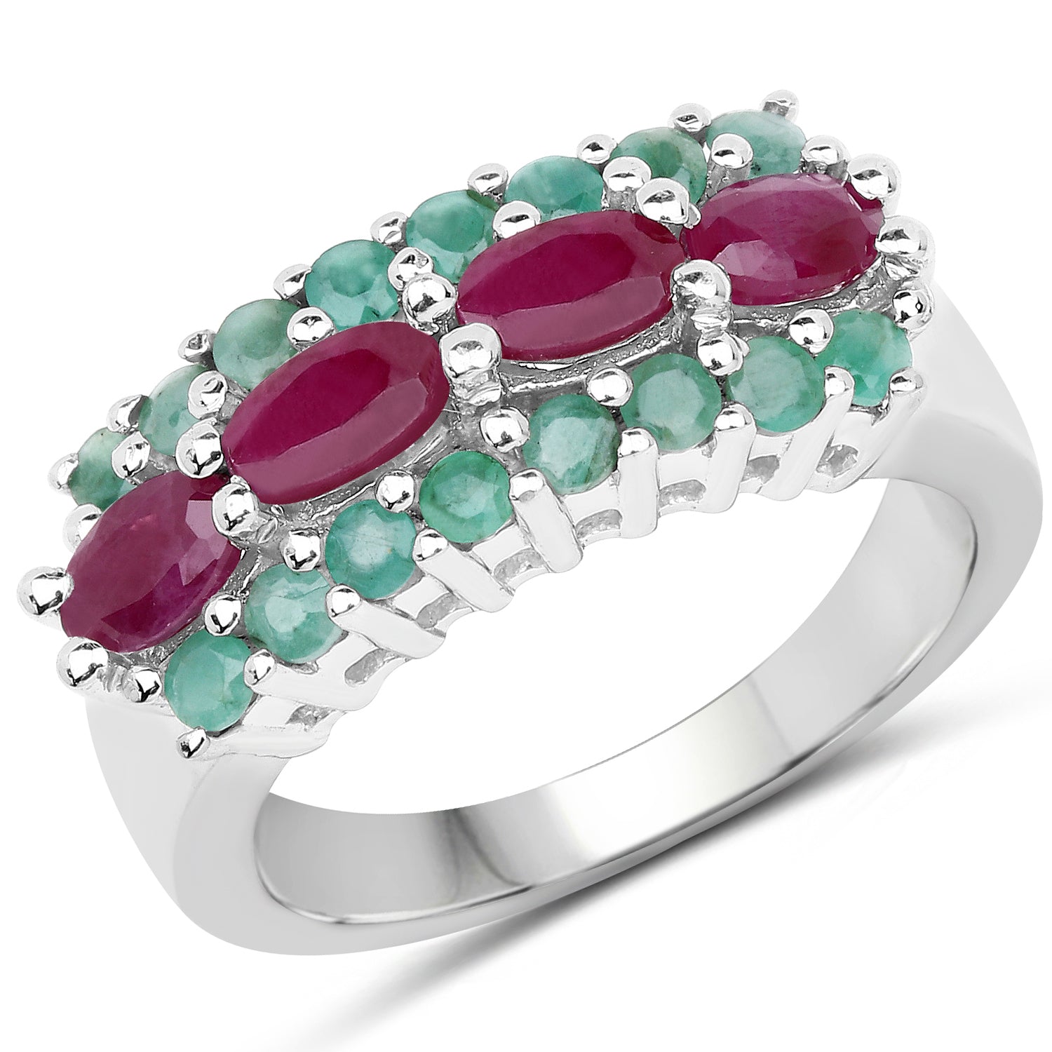 1.56 Carat Genuine Ruby and Emerald .925 Sterling Silver Ring