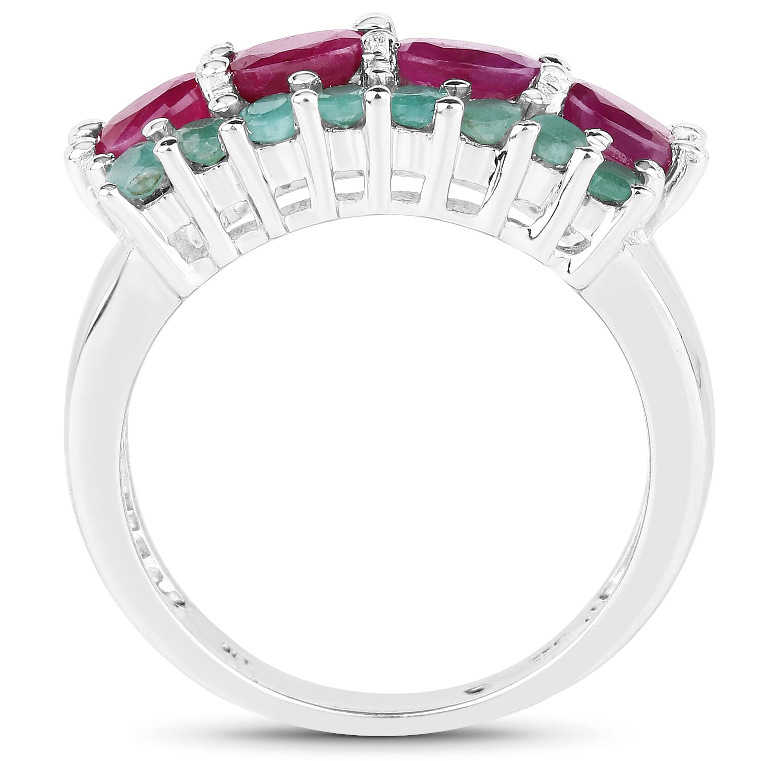 1.56 Carat Genuine Ruby and Emerald .925 Sterling Silver Ring