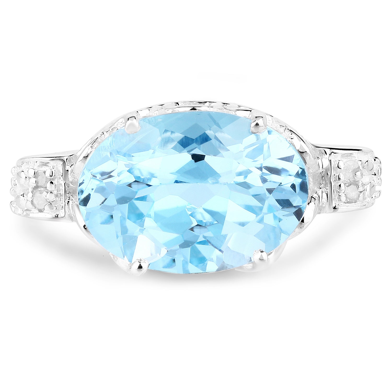 7.53 Carat Genuine Blue Topaz and White Diamond .925 Sterling Silver