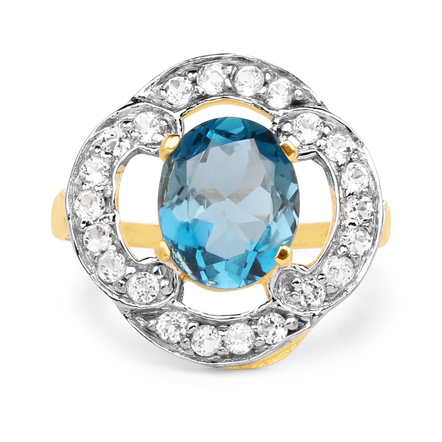 14K Yellow Gold Plated 5.13 Carat Genuine London Blue Topaz & White