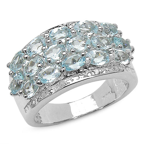 3.24 Carat Genuine Blue Topaz & White Topaz .925 Sterling Silver Ring