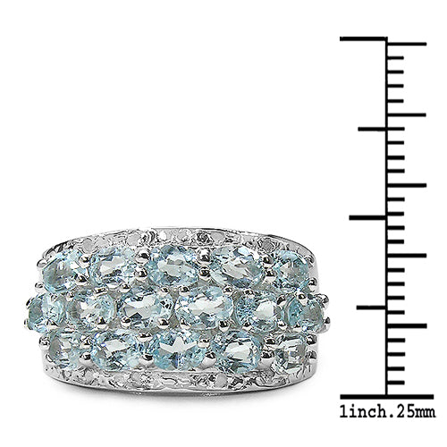 3.24 Carat Genuine Blue Topaz & White Topaz .925 Sterling Silver Ring