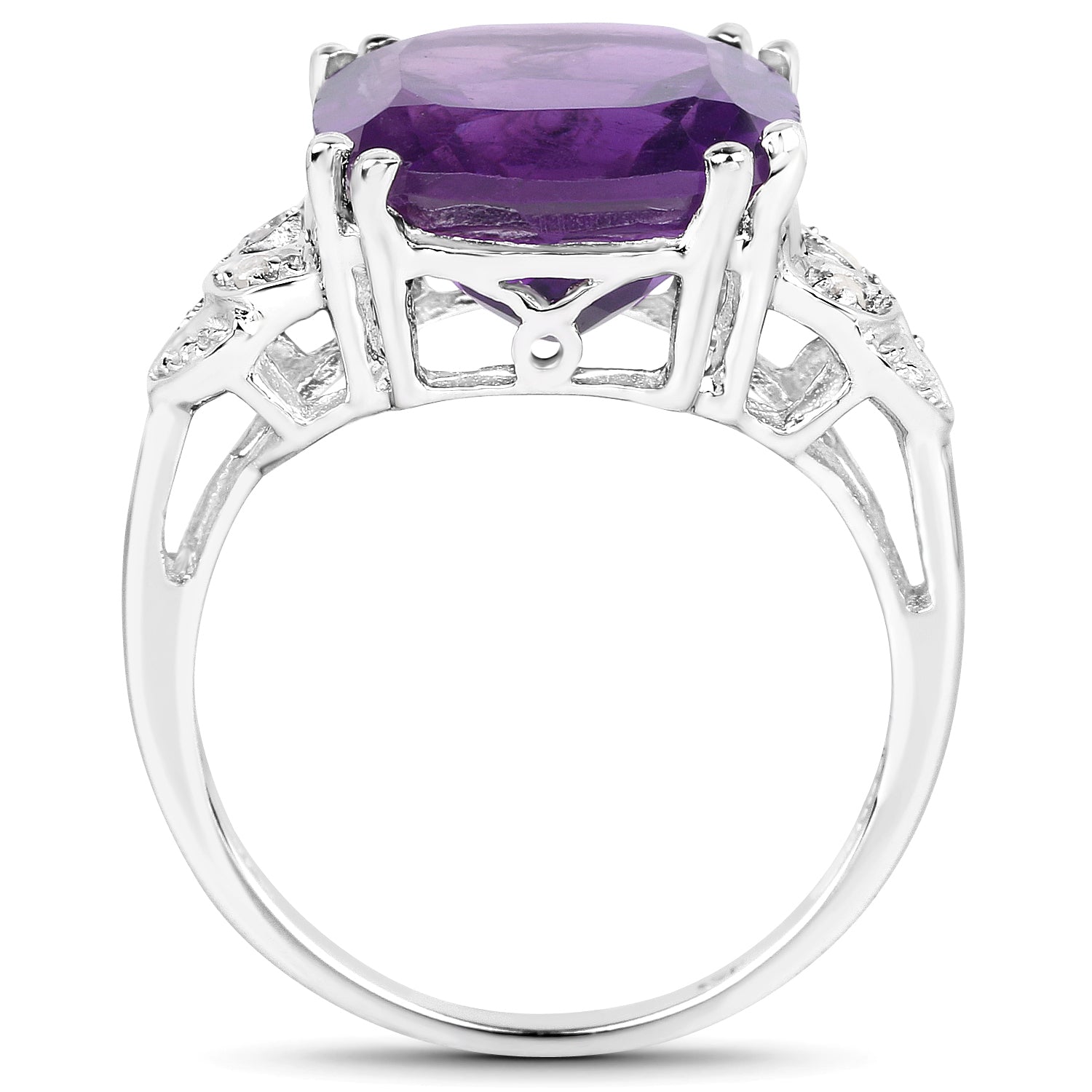 5.71 Carat Genuine Amethyst and White Topaz .925 Sterling Silver Ring