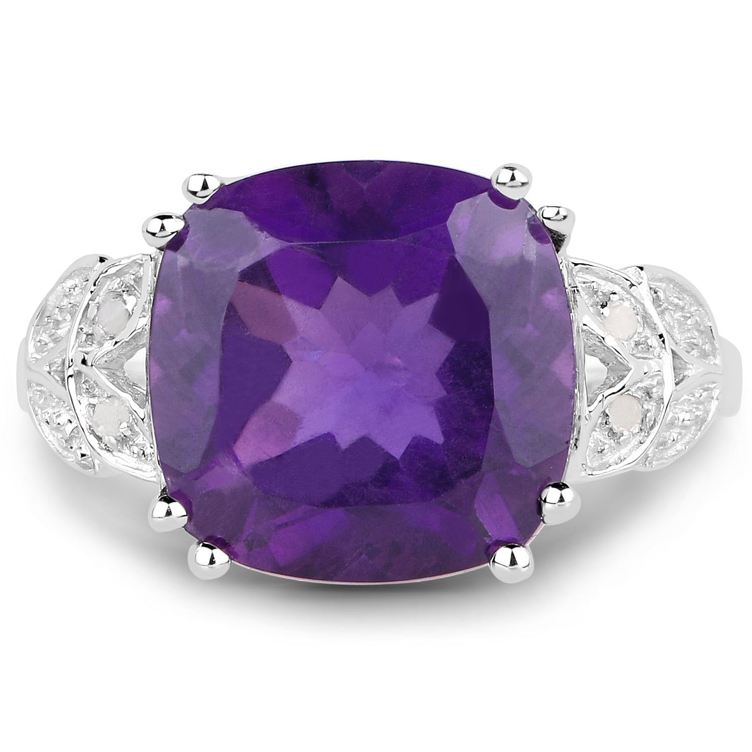 5.71 Carat Genuine Amethyst and White Topaz .925 Sterling Silver Ring