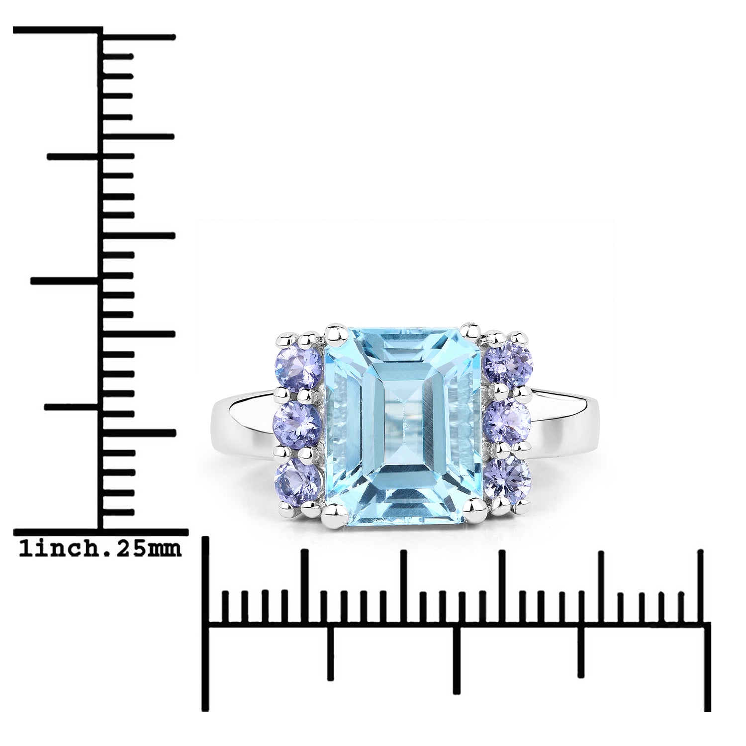 4.31 Carat Genuine Blue Topaz and Tanzanite .925 Sterling Silver Ring