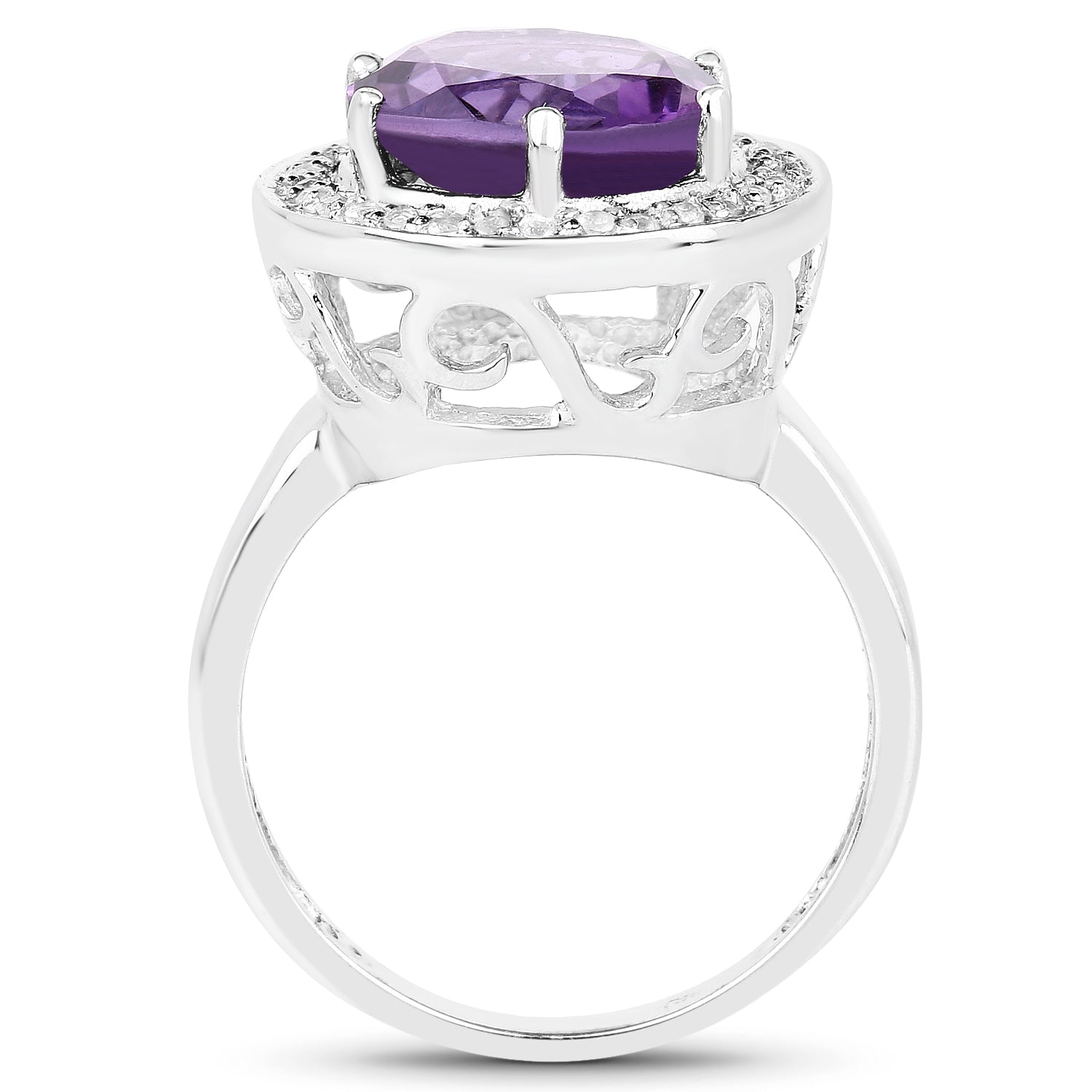 4.27 Carat Genuine Amethyst and White Topaz .925 Sterling Silver Ring