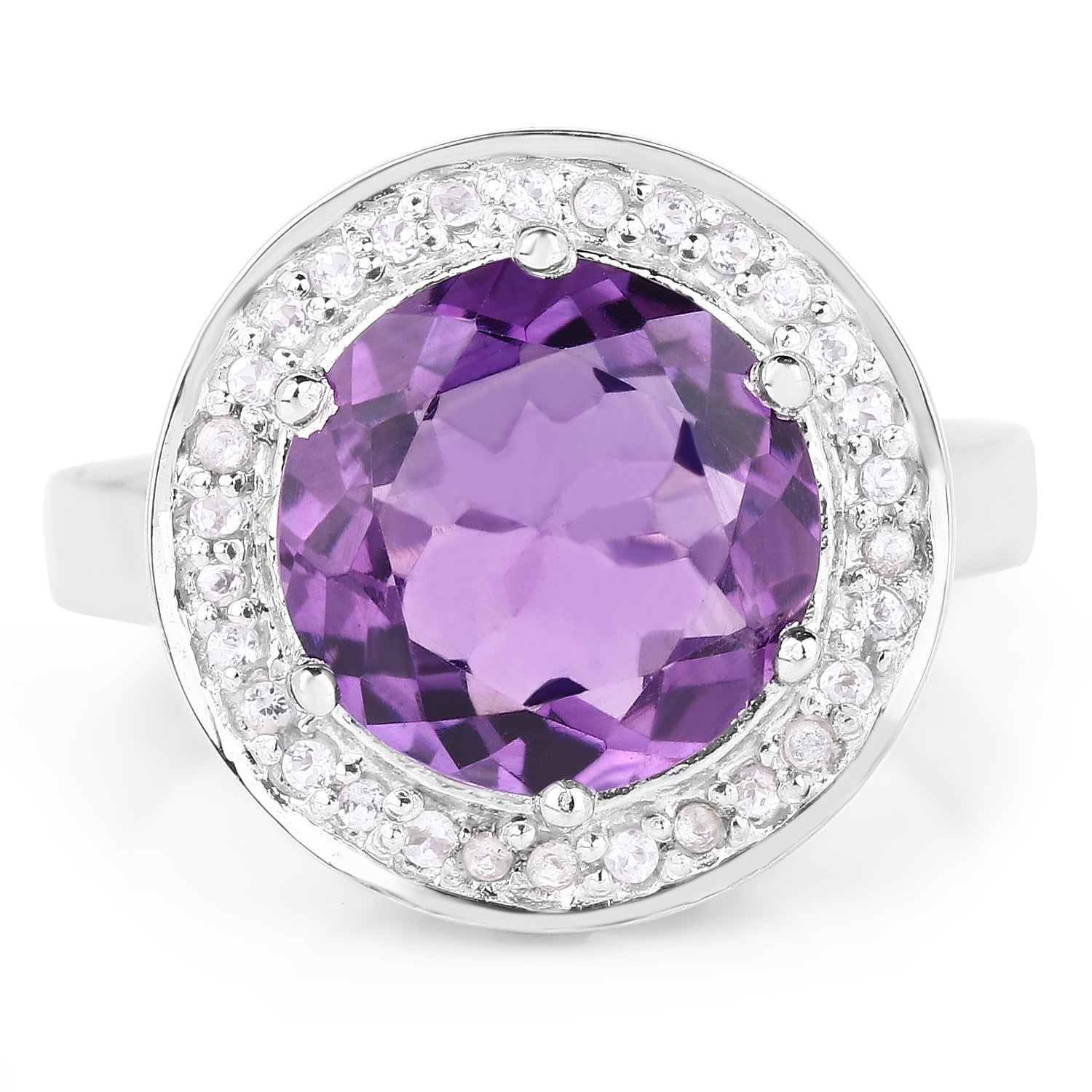 4.27 Carat Genuine Amethyst and White Topaz .925 Sterling Silver Ring