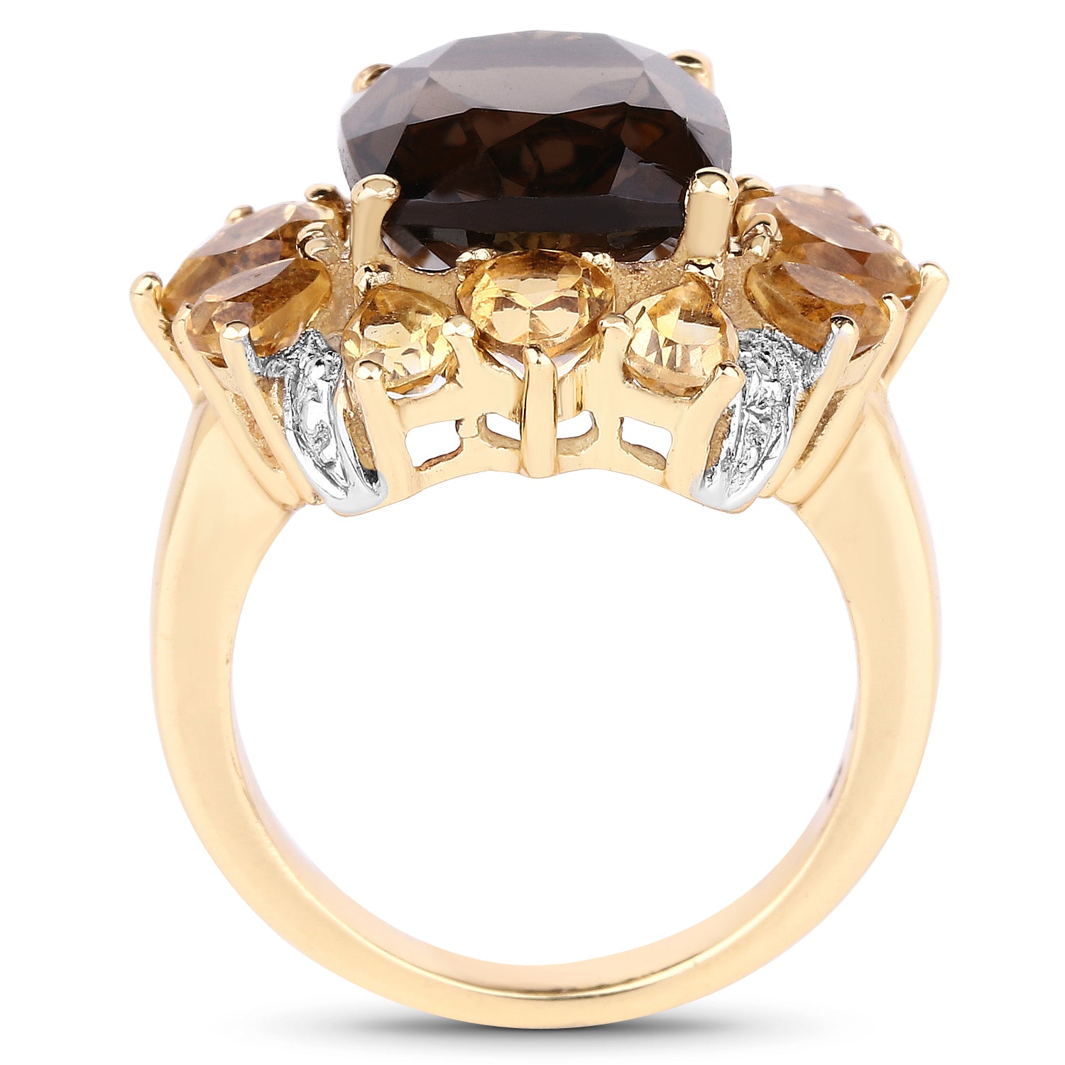 14K Yellow Gold Plated 7.10 Carat Genuine Smoky Quartz, Citrine Ring